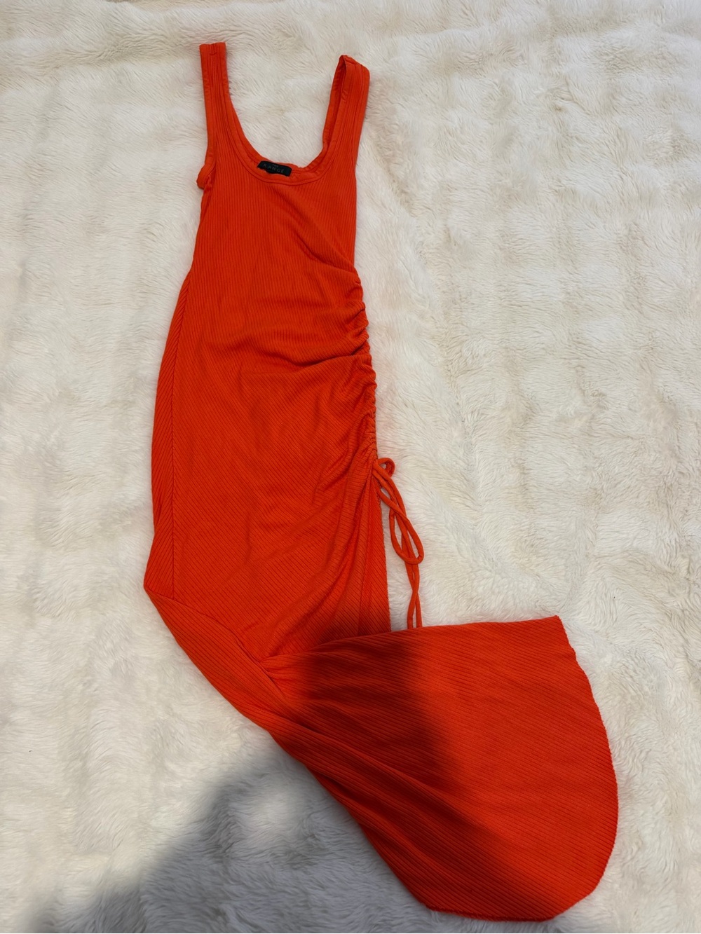Sleeveless Orange Maxi Dress with Side Ruched Tie